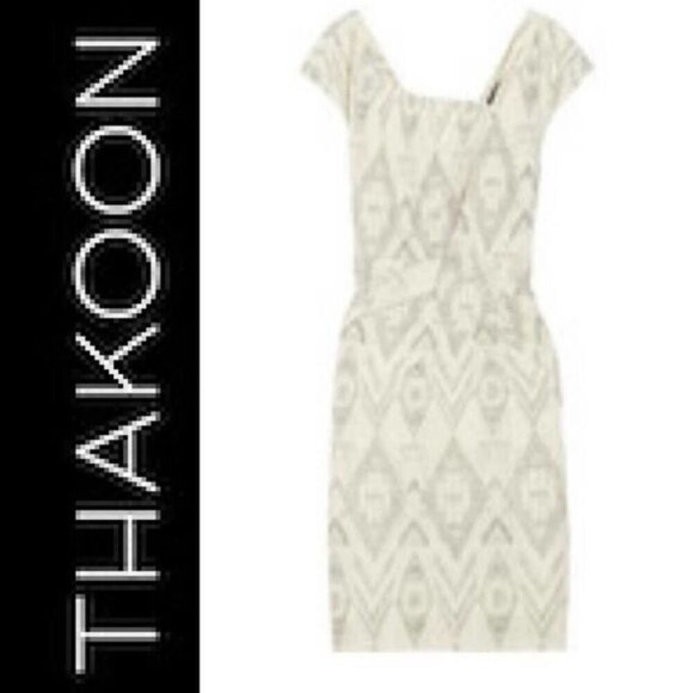 THAKOON Gray Geometric Print Cotton Cocktail Dress Dress Size 4